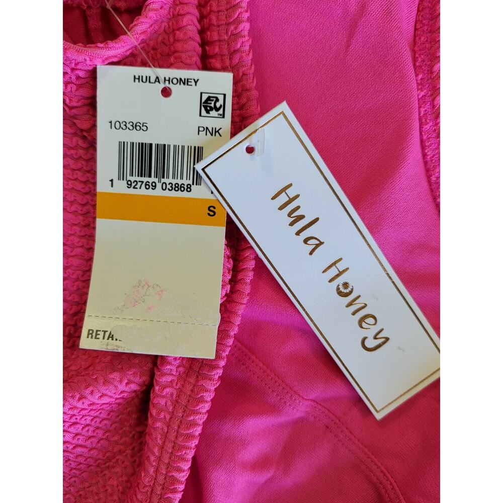 Hula Honey Juniors Pucker Up One Piece Swimsuit Small Pink Textured High Leg NWT - Picture 5 of 7